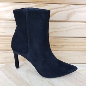 GEOX Respira High Heel Suede/Leather Black Ankle Boot Bootie 41 EUR Side Zip NEW